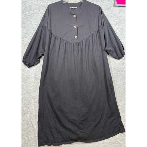 Zara Black‎ Cotton Sz S Shirt Dress Lagenlook Oversized - Picture 1 of 4